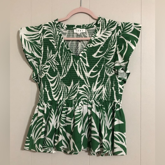 THML Tops - NWT THML Smocked Top with Flutter Sleeve